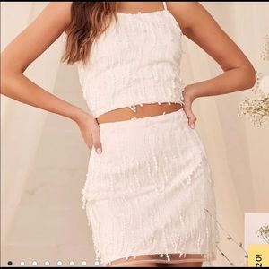 Lulus Dancing in a Dream White Fringe Lace-Up Two-Piece Mini Dress Size M